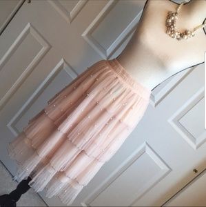 Mesh Skirt Embellished with Faux Pearls